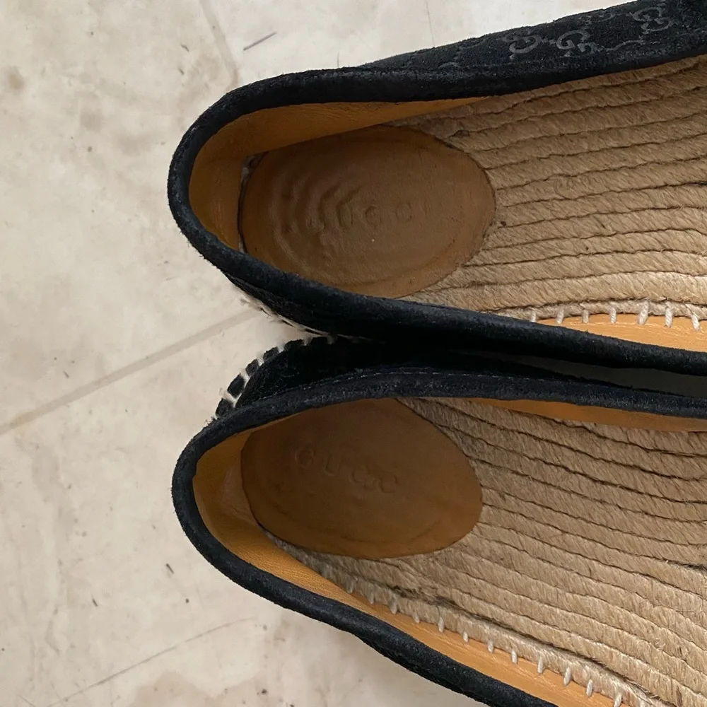 Gucci Micro Guccissima GG Monogram Black Suede Espadrilles Flats Size 6.5/36.5